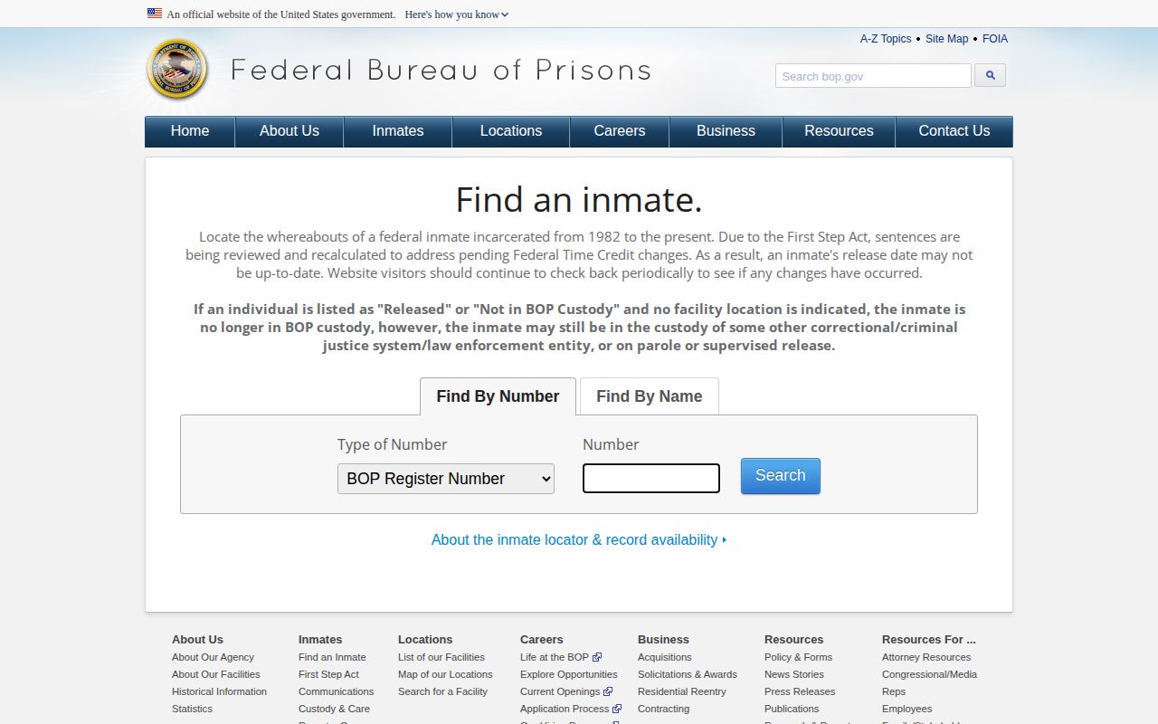 Federal search fields for Lawrence County released inmate verification