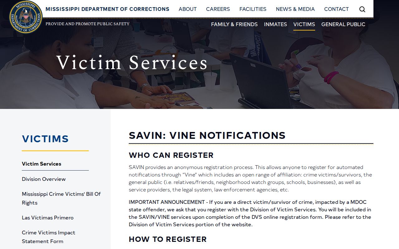 Mississippi SAVIN Lawrence County VINELink release notification information